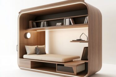 Schrankbett als modernes, platzsparendes Schlafmodul mit integriertem Stauraum und eleganter Holzverkleidung