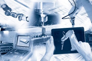 Collage industrieller Robotik und moderner Fertigungstechnologien | Vakuumsensoren