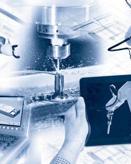 Collage industrieller Robotik und moderner Fertigungstechnologien | Vakuumsensoren